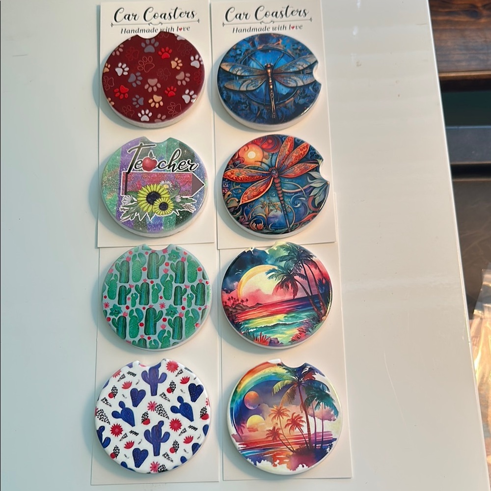 Colorful Car Coasters Set of 2!